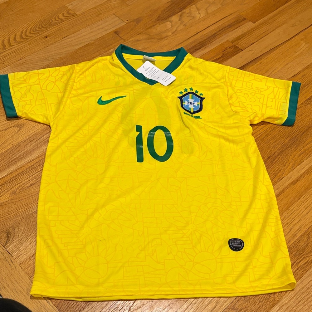Nike Brazil Yellow Soccer Jersey with Green Accents
